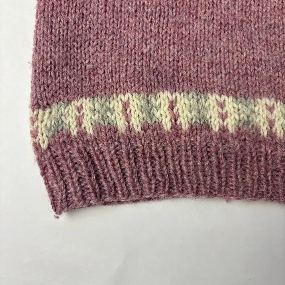 Vintage Handknit Danish Wool Sweater M Fairisle Snowflake Cozycore Hygge DK Ski